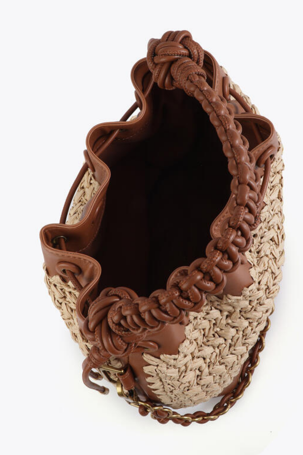 MALA BUCKET CAMEL COM DETALHE ENTRAÇADO - LOLA CASADEMUNT BY MAITE