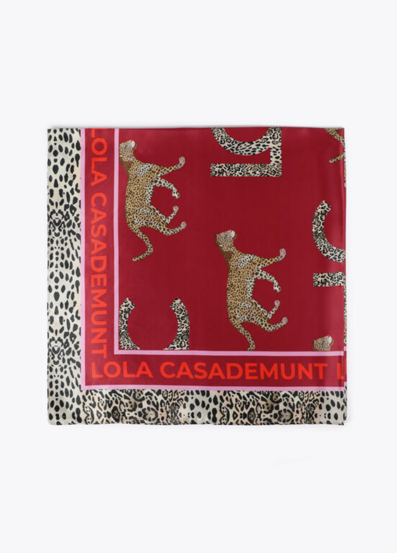 LENÇO ACETINADO VERMELHO COM LEOPARDOS - LOLA CASADEMUNT
