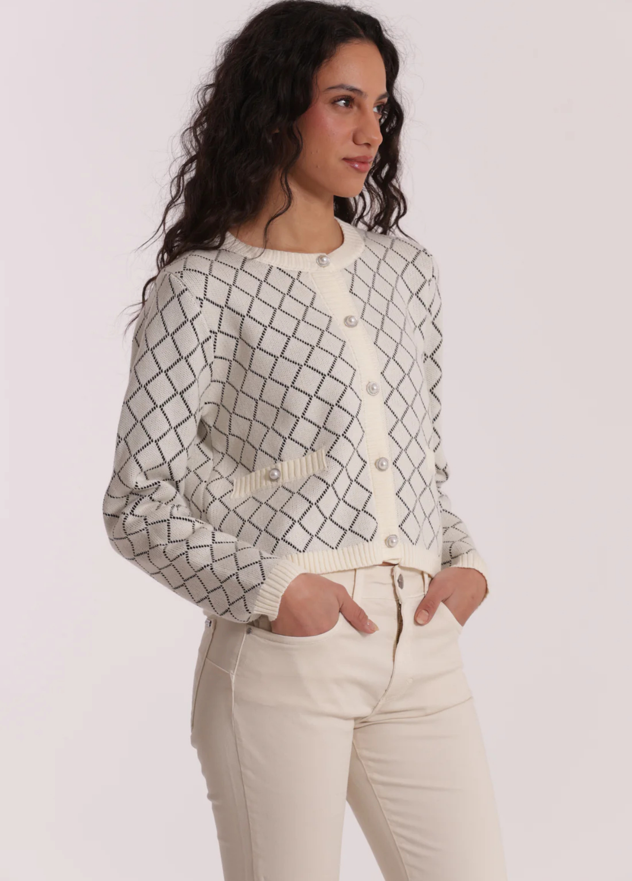 CARDIGAN COM ESTAMPA DE DIAMANTES - MIMI MUA