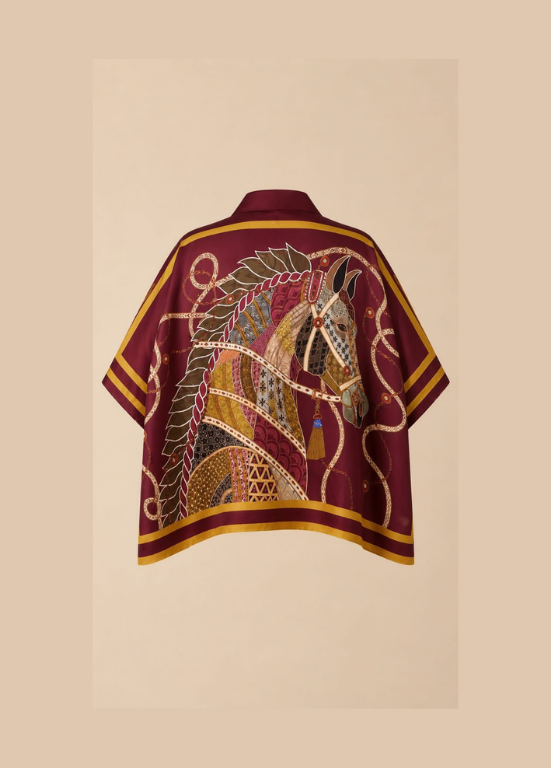BLUSA TIPO CAPA EM VISCOSE COM CAVALOS - ALIBY