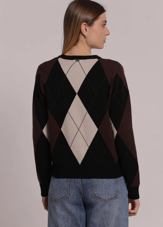 CARDIGAN DE LOSANGOS COM BOTÕES TIPO JÓIA - MIMI MUA
