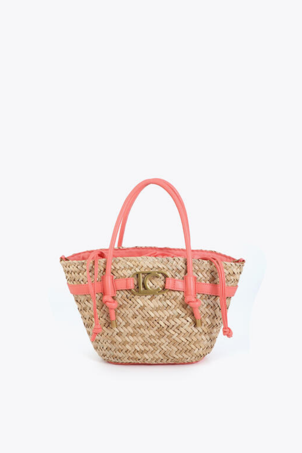 MALA DE RÁFIA COM DETALHES CORAL - LOLA CASADEMUNT
