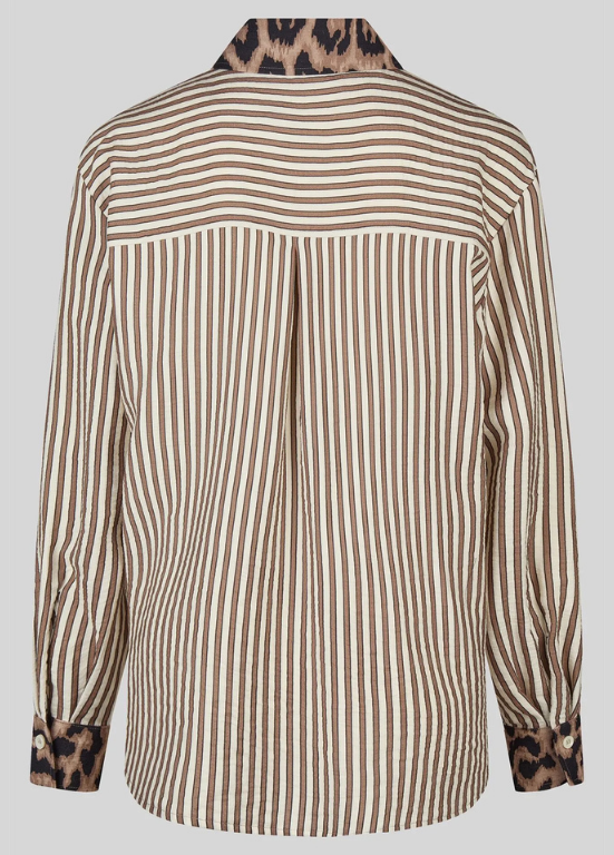 BLUSA DE VISCOSE LISTRADA EM BEGE COM RETALHOS - RABE