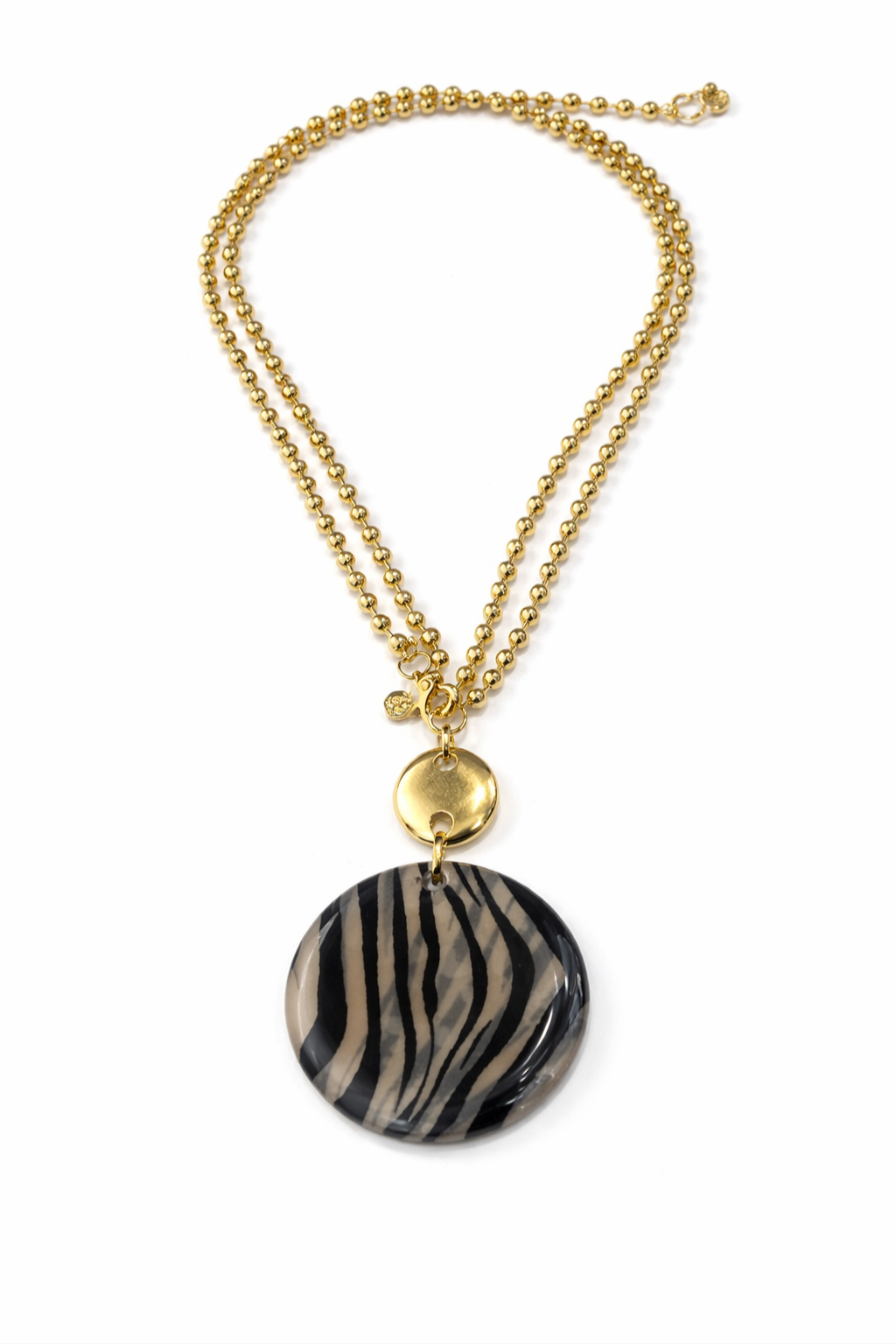 COLAR DOURADO COM MEDALHÃO ZEBRA E FECHO Á FRENTE - ALIBY
