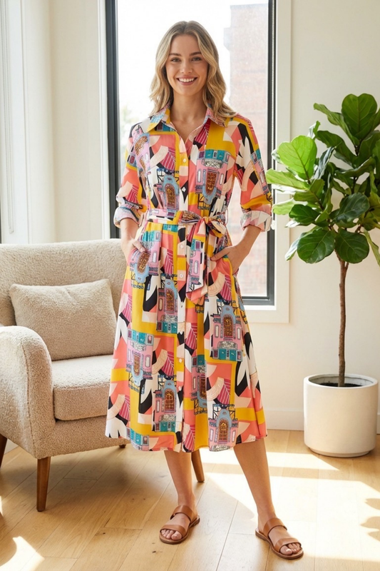 VESTIDO MIDI ESTAMPADO MULTICOLOR - ALIBY