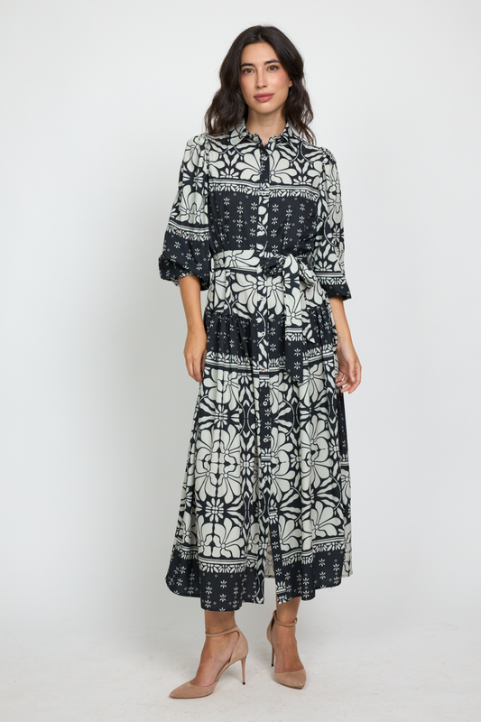 VESTIDO COMPRIDO BRANCO E PRETO - ALIBY