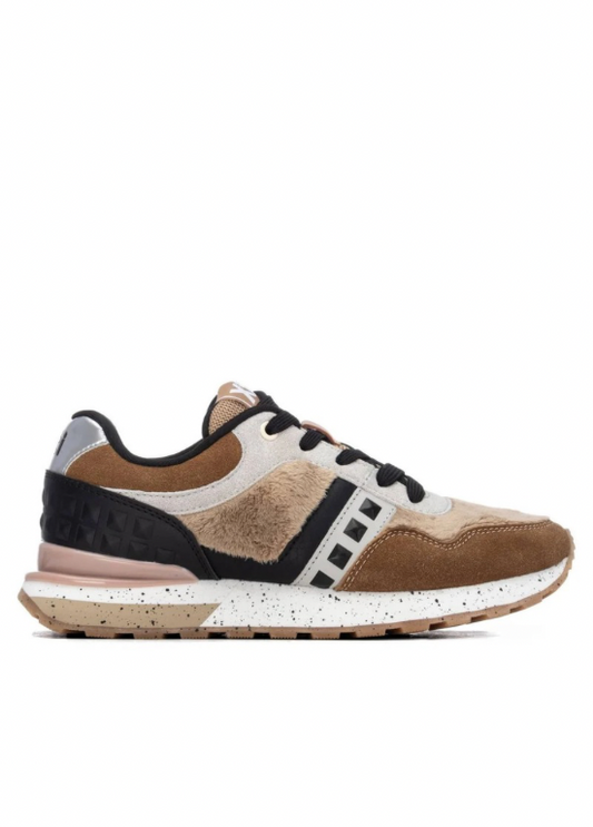 TÉNIS BEGE COM CAST/PRETO, PÊLO E TEXTURAS - XTI SHOES