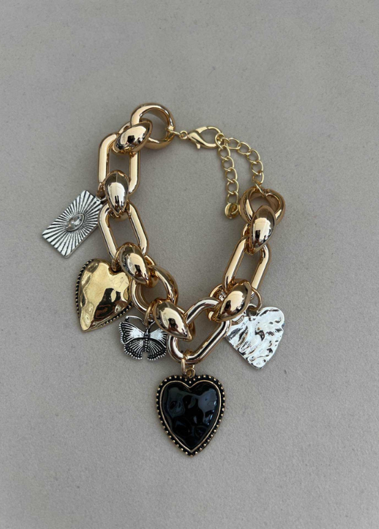 PULSEIRA DOURADA COM PENDENTES TIPO CHARMES - ALIBY