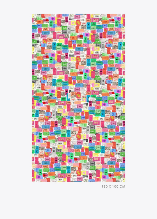 ECHARPE 180x100 COM ESTAMPADO MULTICOLOR DE BILHETES - VILAGALLO