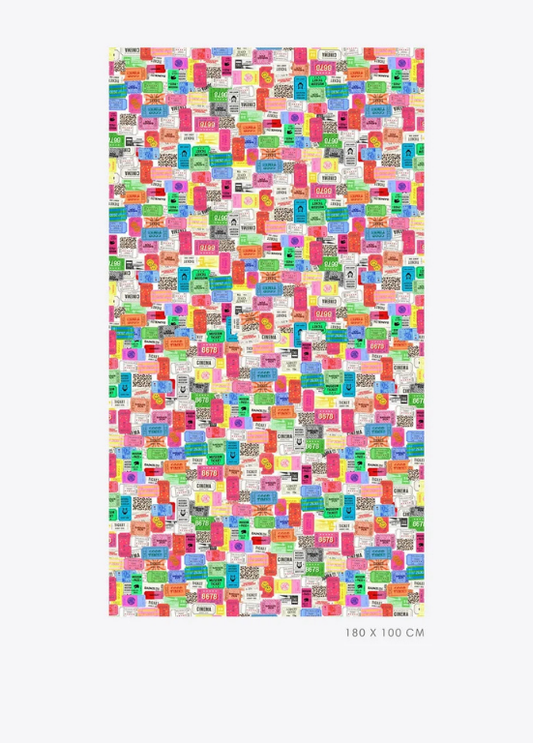 ECHARPE 180x100 COM ESTAMPADO MULTICOLOR DE BILHETES - VILAGALLO