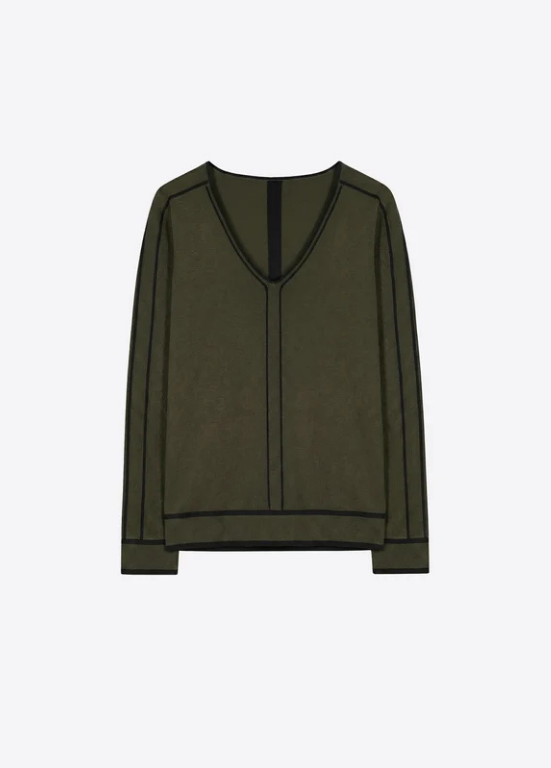 SUÉTER DE TRICÔ VERDE COM DEBROADO PRETO - VILAGALLO