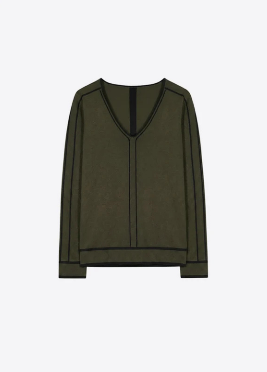 SUÉTER DE TRICÔ VERDE COM DEBROADO PRETO - VILAGALLO