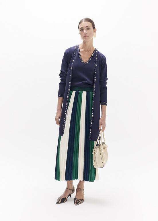 TOP DE MALHA AZUL MARINHO COM TACHAS DOURADAS LC - LOLA CASADEMUNT