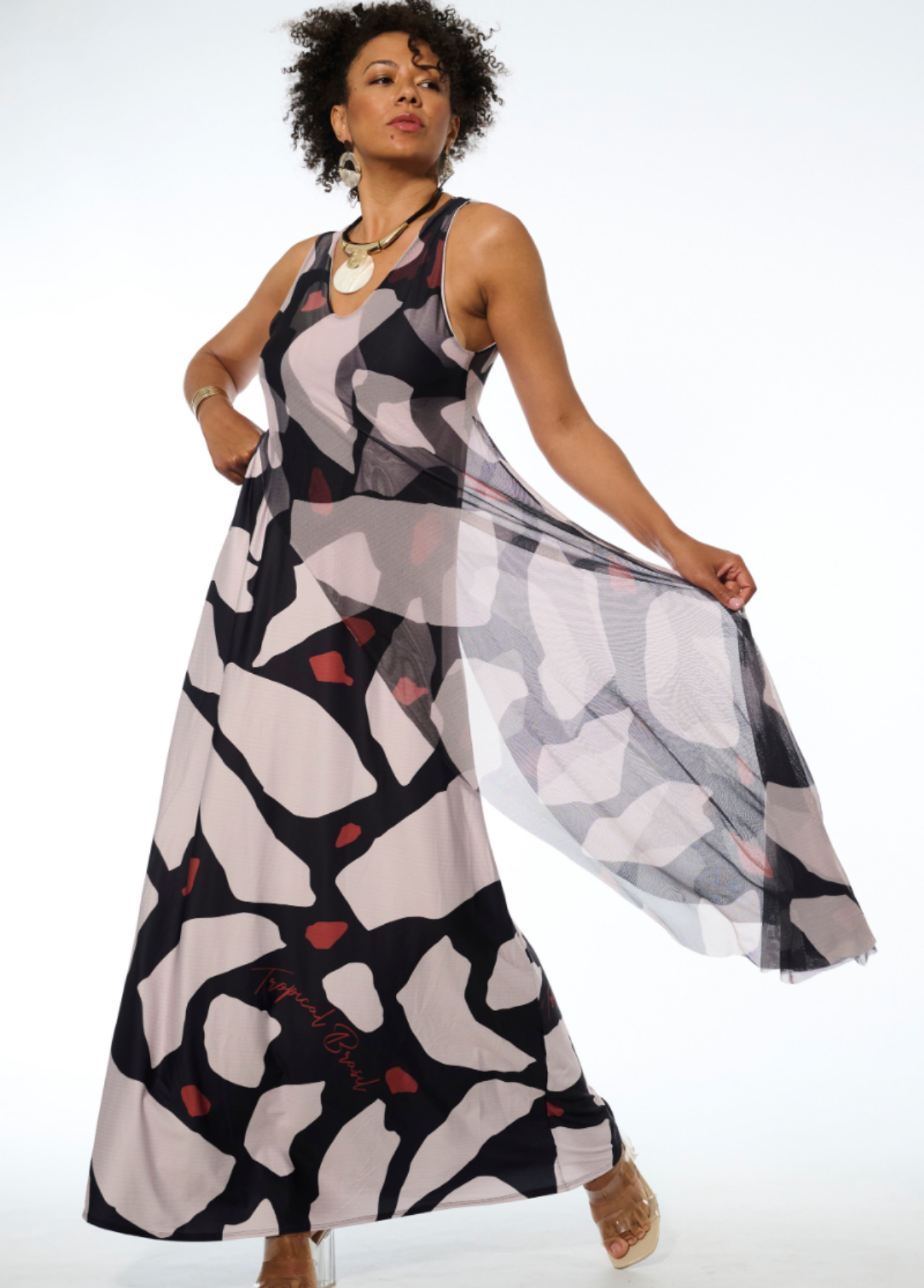 VESTIDO PREMIUM COM SOBREPOSIÇÃO - TROPICAL BRASIL