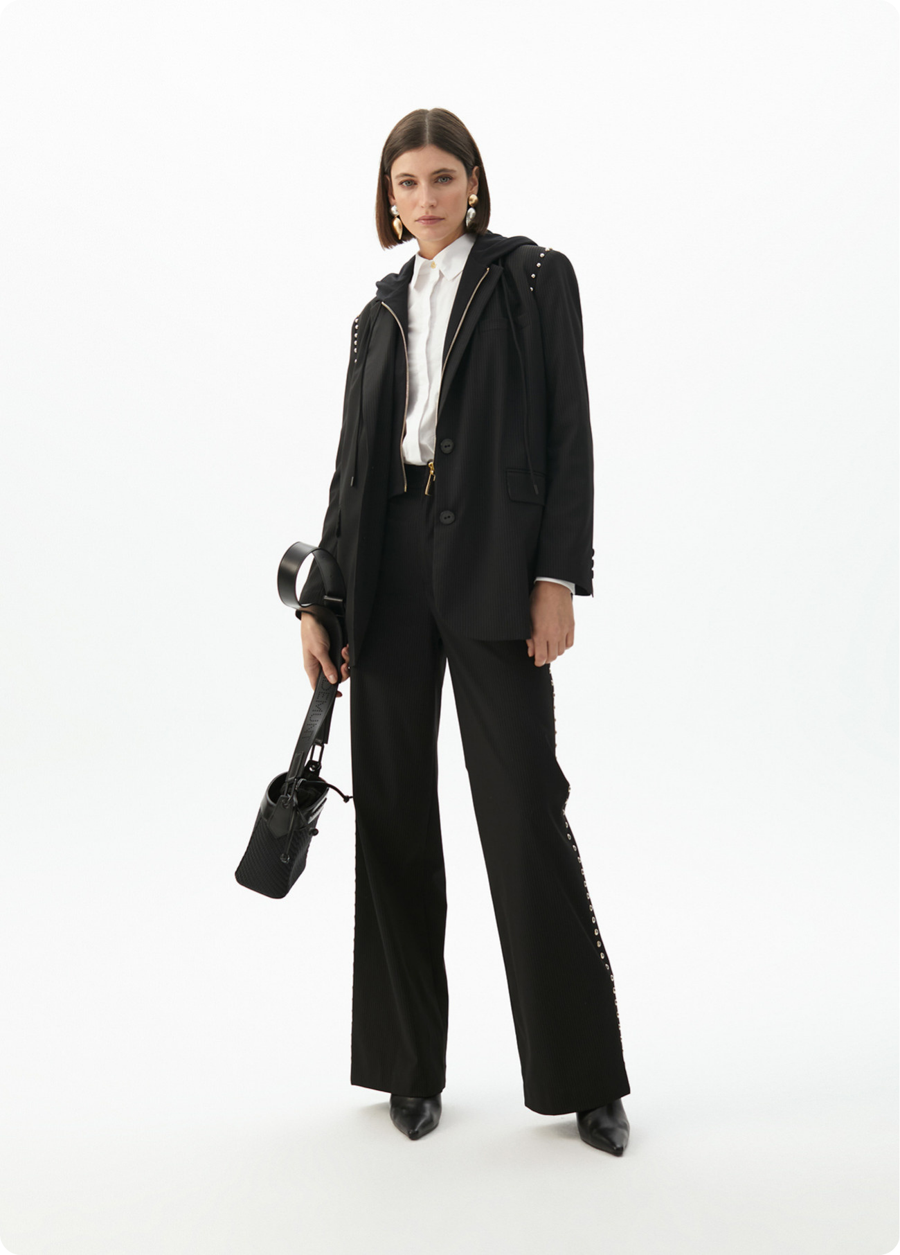 BLAZER LISTRADO COM CAPUZ REMOVÍVEL E TACHAS REDONDAS - LOLA CASADEMUNT