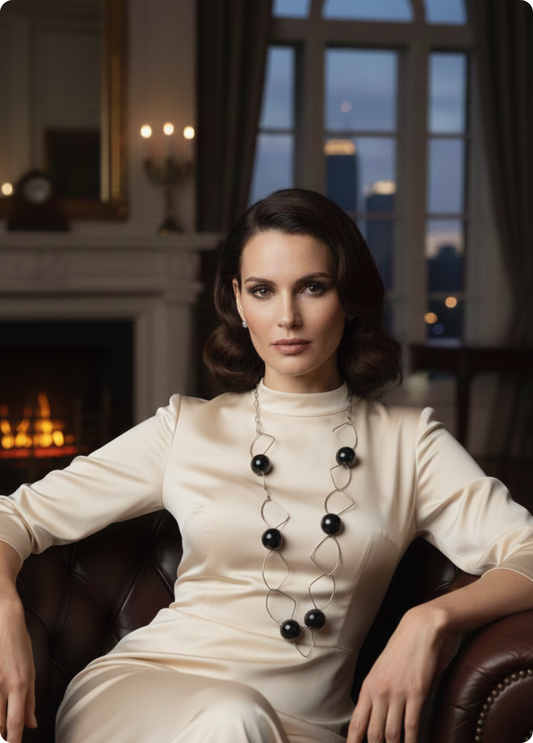 COLAR COM ESFERAS PRETAS E GEOMETRIA PRATEADA - BASTTA