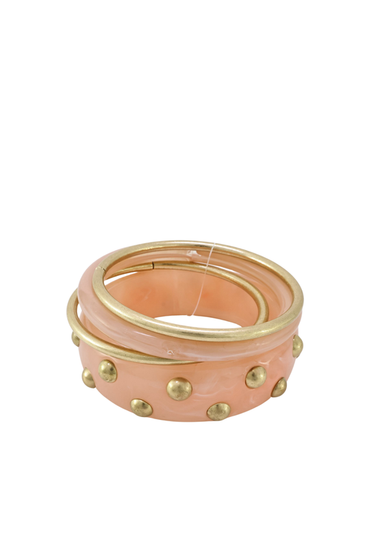 SET DE 3 PULSEIRAS DOURADO E  ROSA - ALIBY