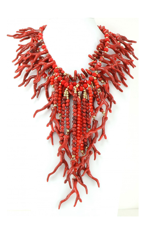 COLAR VERMELHO COM MISSANGAS E CORAIS - ALIBY