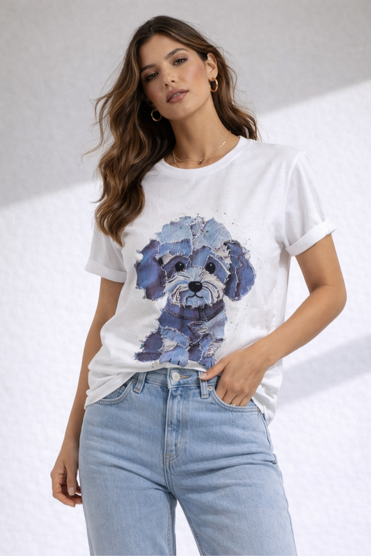T-SHIRT COM ESTAMPADO CÃO JEANS - ALIBY
