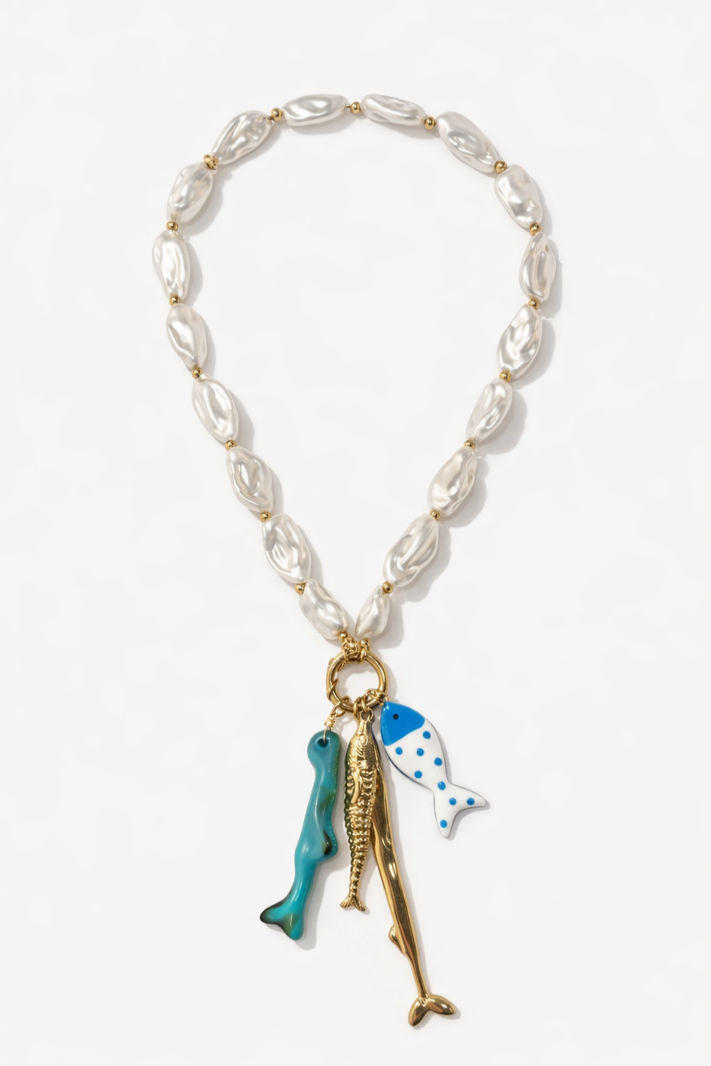 COLAR DE PÉROLAS E PENDENTES COM PEIXES - ALIBY