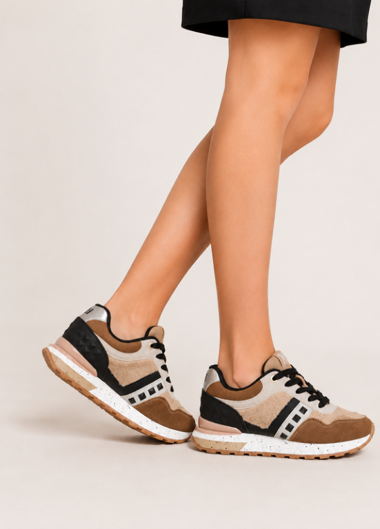 TÉNIS BEGE COM CAST/PRETO, PÊLO E TEXTURAS - XTI SHOES