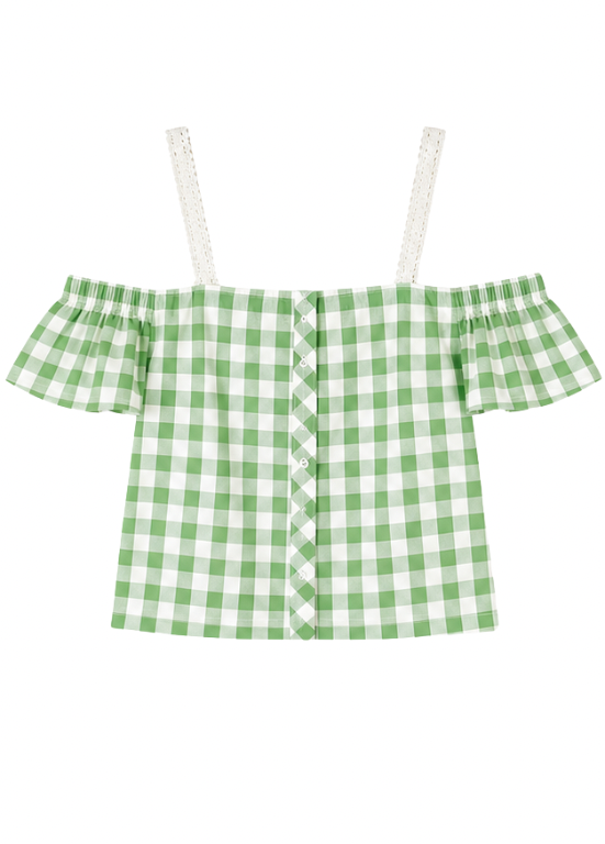 BLUSA COM PADRÃO XADREZ E ALÇAS EM RENDA - ALIBY