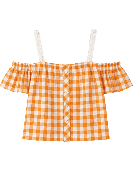 BLUSA COM PADRÃO XADREZ E ALÇAS EM RENDA - ALIBY