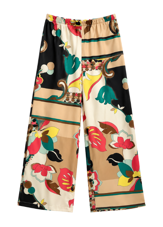 CALÇAS FLUIDAS ESTAMPADAS MULTICOR - ALIBY