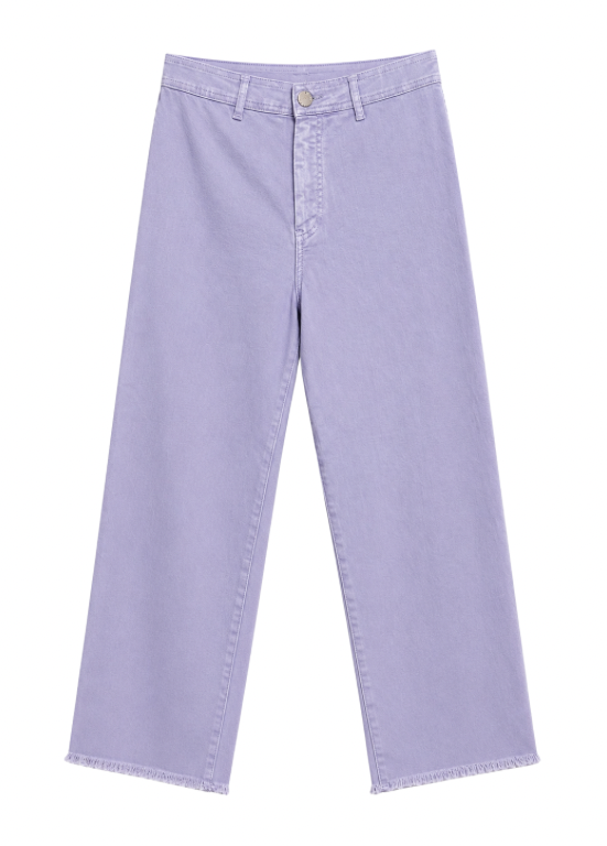 CALÇAS WIDE LEG LILÁS COM BAINHA DESFIADA - ALIBY