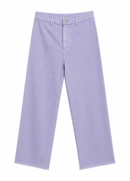 CALÇAS WIDE LEG LILÁS COM BAINHA DESFIADA - ALIBY