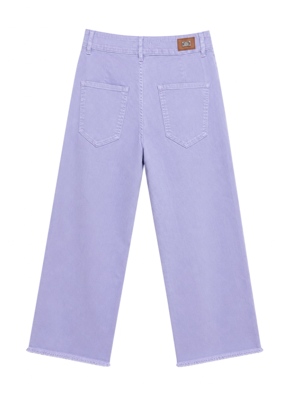CALÇAS WIDE LEG LILÁS COM BAINHA DESFIADA - ALIBY