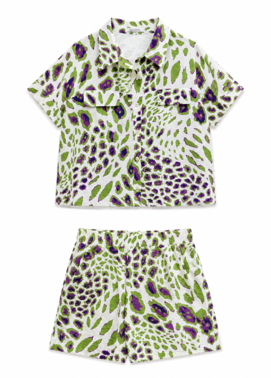 CONJUNTO ESTAMPADO ANIMAL PRINT VERDE E ROXO - ALIBY