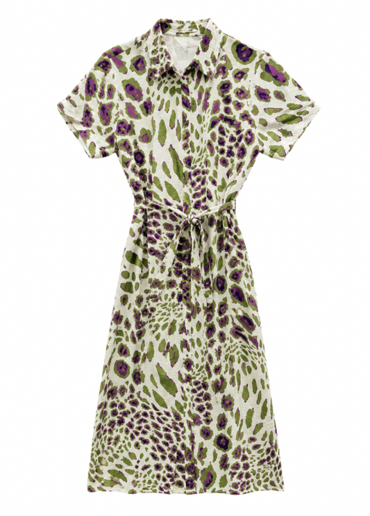 VESTIDO CAMISEIRO ANIMAL PRINT VERDE E ROXO - ALIBY