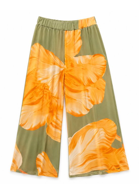 CALÇAS FLUIDAS VERDES COM ESTAMPADO FLORAL - ALIBY