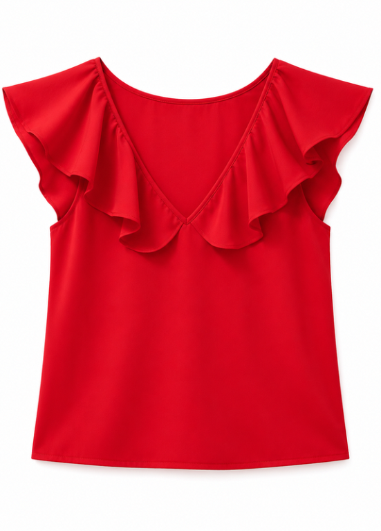 BLUSA COM FOLHOS E DECOTE EM V - ALIBY