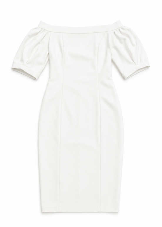 VESTIDO MIDI BRANCO COM OMBROS DESCOBERTOS - ALIBY