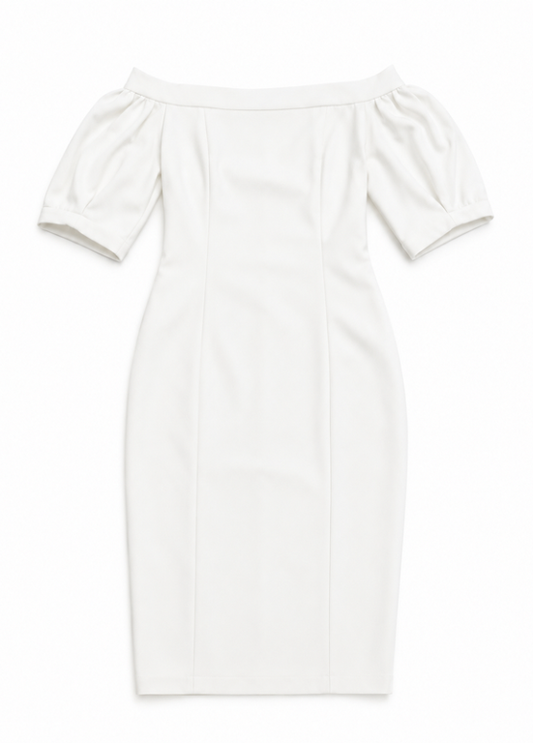 VESTIDO MIDI BRANCO COM OMBROS DESCOBERTOS - ALIBY