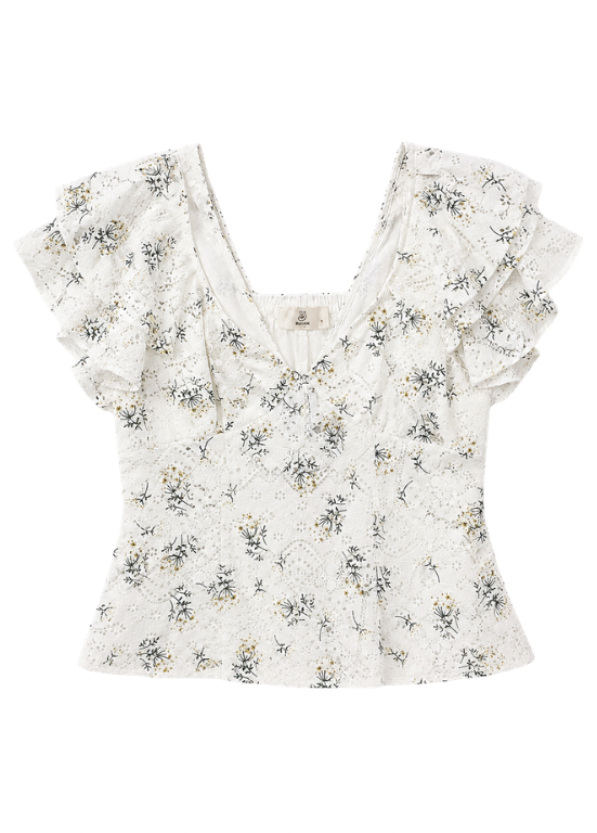 BLUSA FLORAL COM RENDA E FOLHOS - ALIBY