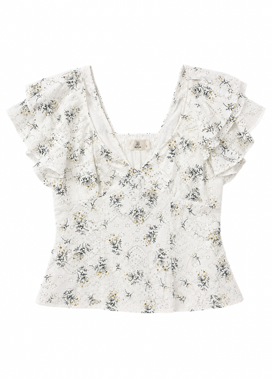 BLUSA FLORAL COM RENDA E FOLHOS - ALIBY