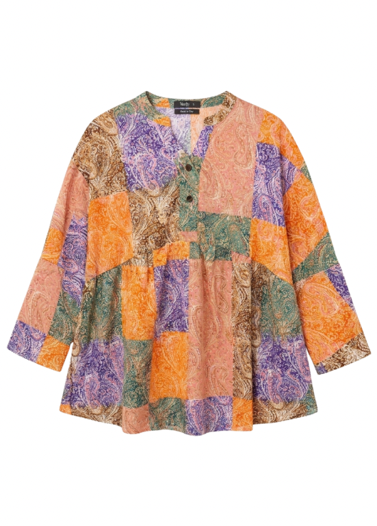 BLUSA ESTAMPADA COM PATCHWORK – ALIBY