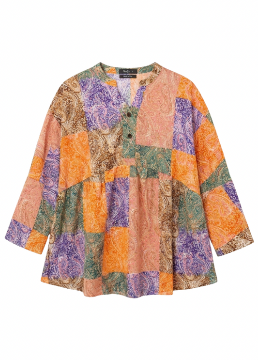 BLUSA ESTAMPADA COM PATCHWORK – ALIBY