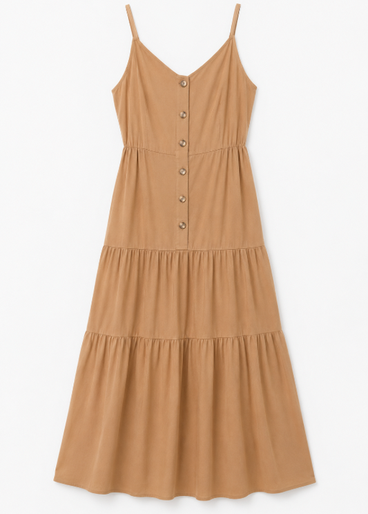 VESTIDO EM RAYON CAMEL DE ALÇAS - ALIBY