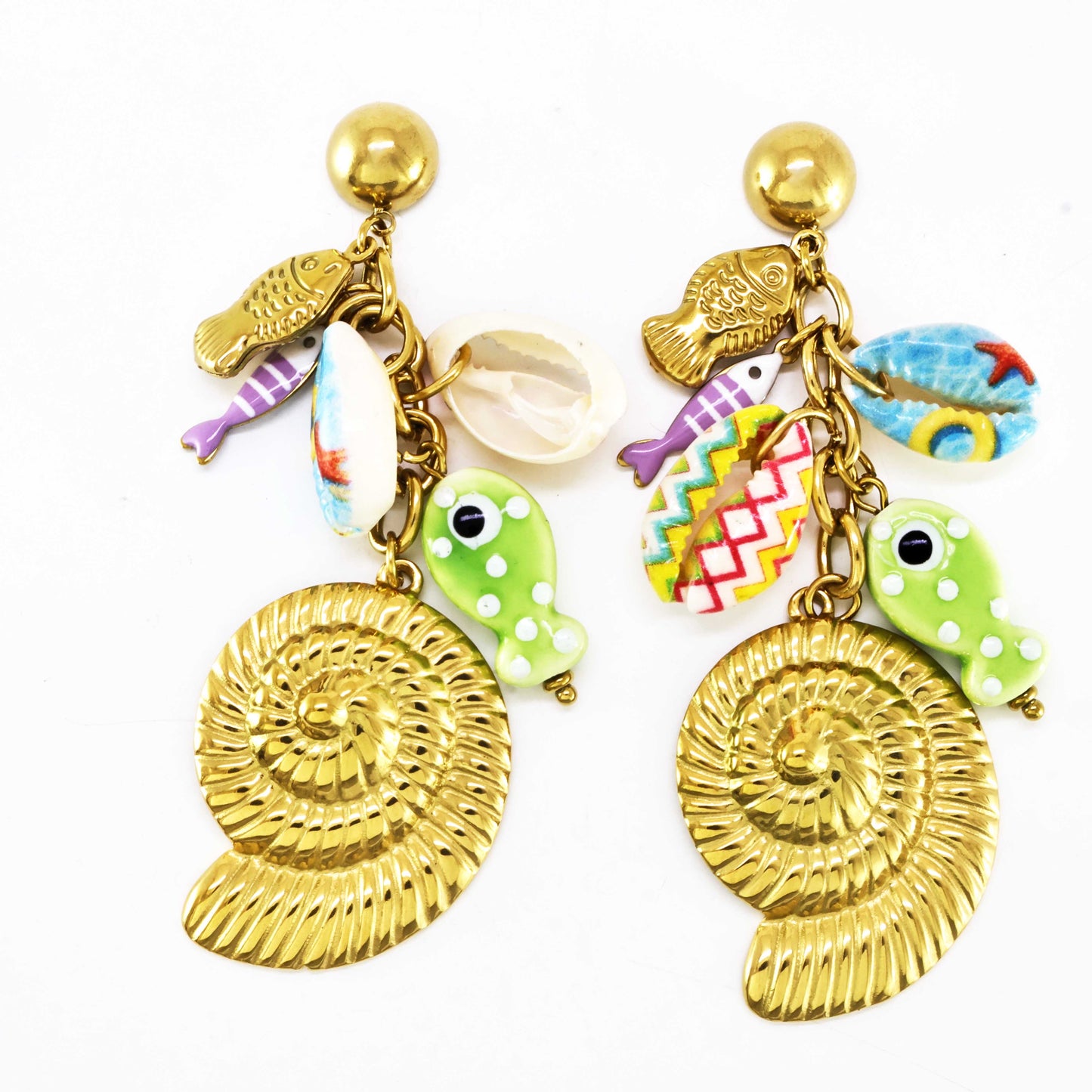 BRINCOS DOURADOS MOTIVOS DO MAR - ALIBY