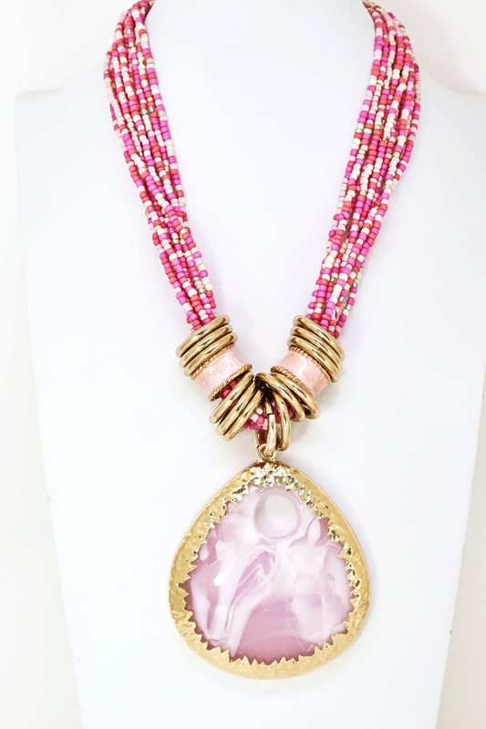 COLAR MISSANGAS ROSA COM MEDALHÃO - ALIBY