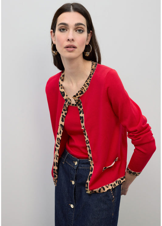 CARDIGAN COM CONTRASTE ANIMAL PRINT - LOLA CASADEMUNT